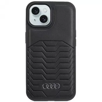 Audi syntetická koža MagSafe tvrdé puzdro pre iPhone 15 Plus / 14 Plus 6,7 palca - čierna