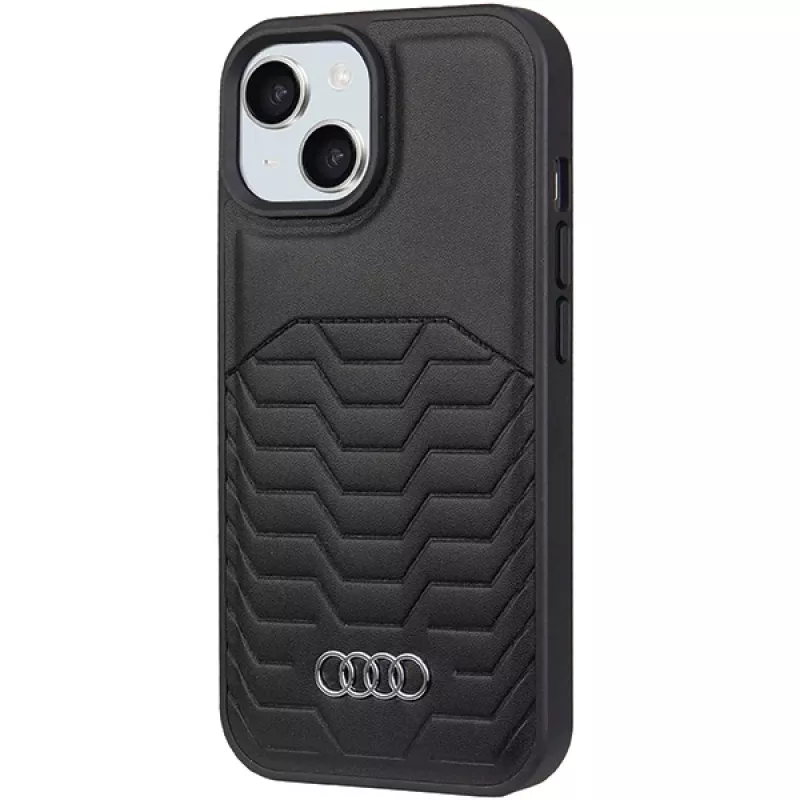Audi syntetická koža MagSafe tvrdé puzdro pre iPhone 15 Plus / 14 Plus 6,7 palca - čierna