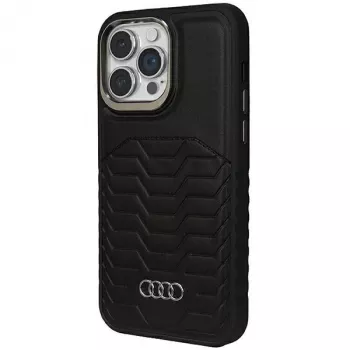 AUDI syntetická koža MagSafe tvrdé puzdro pre Apple iPhone 15 Pro Max 6,7 palca - čierna