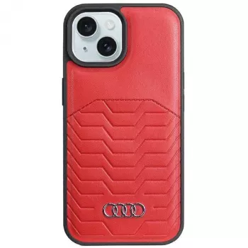 Audi syntetická koža MagSafe tvrdé puzdro pre iPhone 15 / 14 / 13 6,1 palca - červená