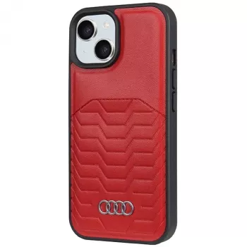 Audi syntetická koža MagSafe tvrdé puzdro pre iPhone 15 / 14 / 13 6,1 palca - červená