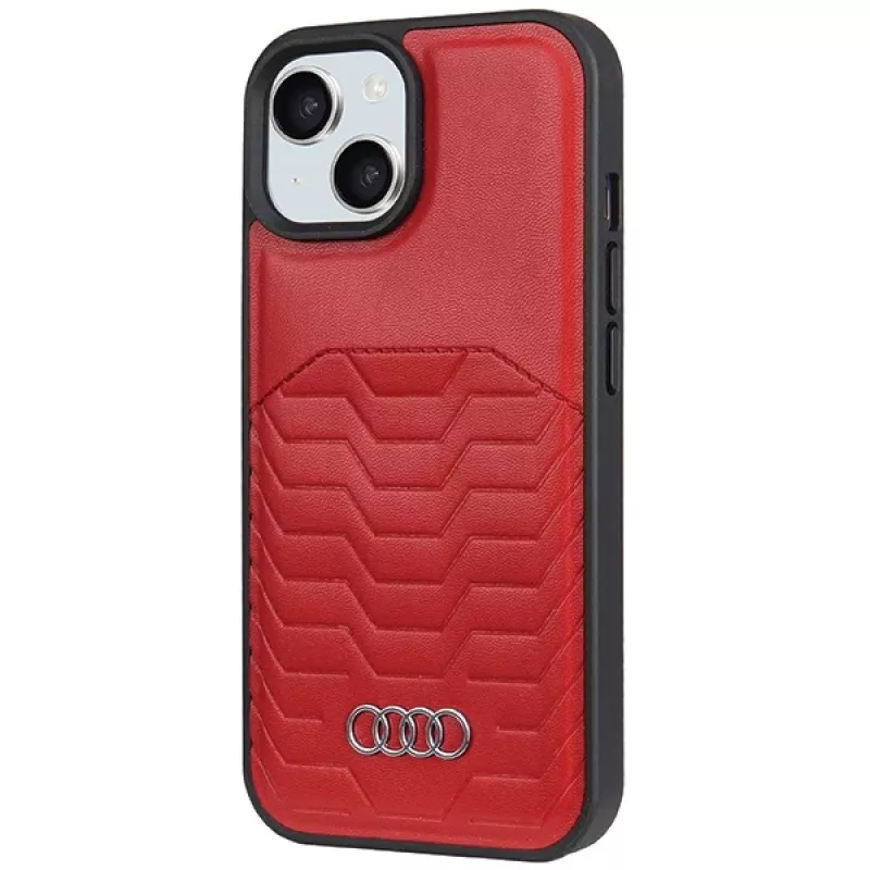 Audi syntetická koža MagSafe tvrdé puzdro pre iPhone 15 Plus / 14 Plus 6,7 palca - červená
