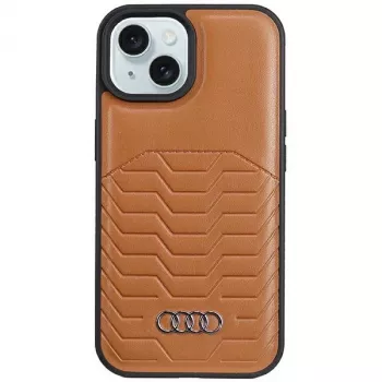 Audi syntetická koža MagSafe tvrdé puzdro pre iPhone 15/14/13 6,1 palca - hnedá