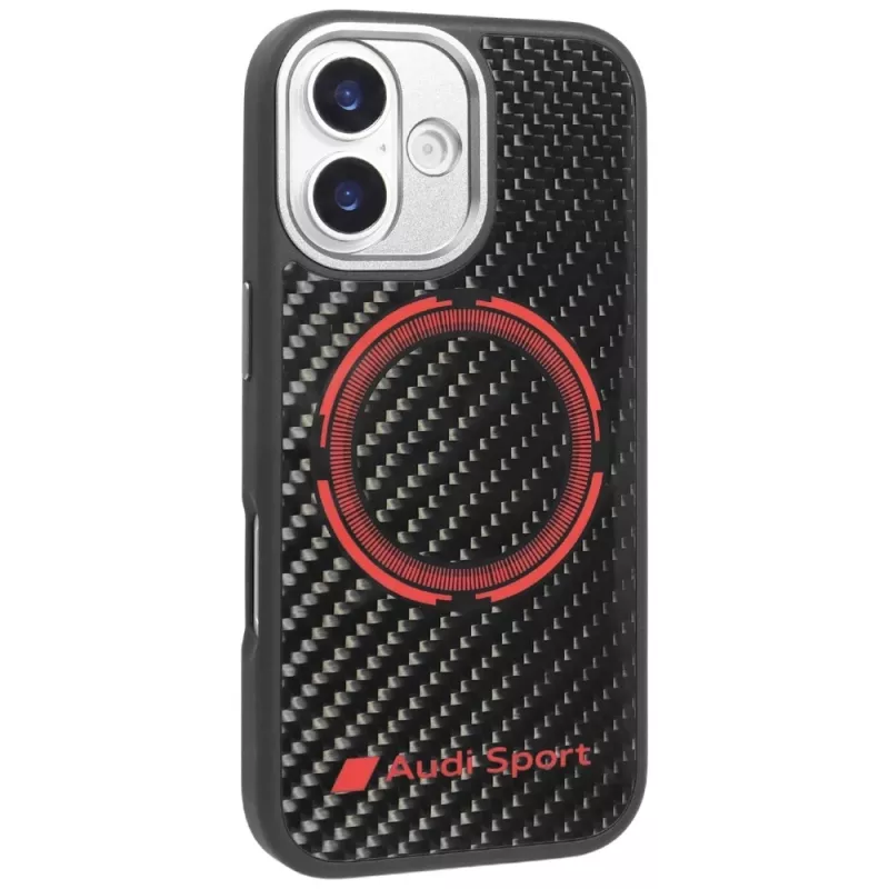 Audi RSQ Carbon Fiber Sport Red Circle MagSafe puzdro pre iPhone 17 čierne