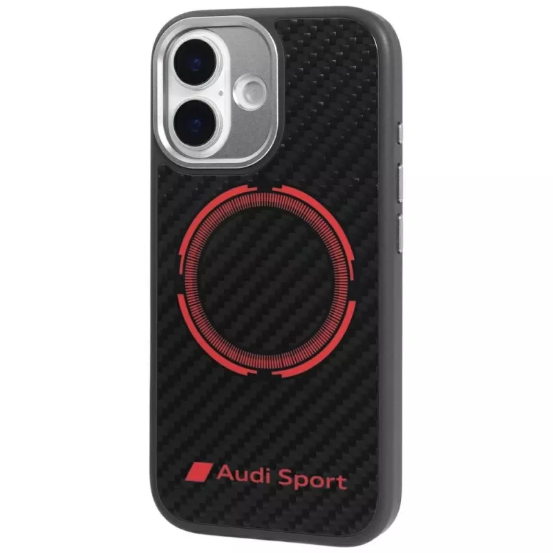 Audi RSQ Carbon Fiber Sport Red Circle MagSafe puzdro pre iPhone 17 čierne