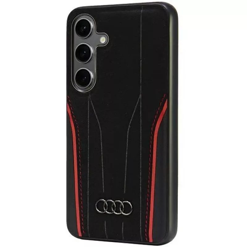 Audi pravá koža MagSafe pevné puzdro pre Samsung Galaxy S24 (S921) - čierne/červené