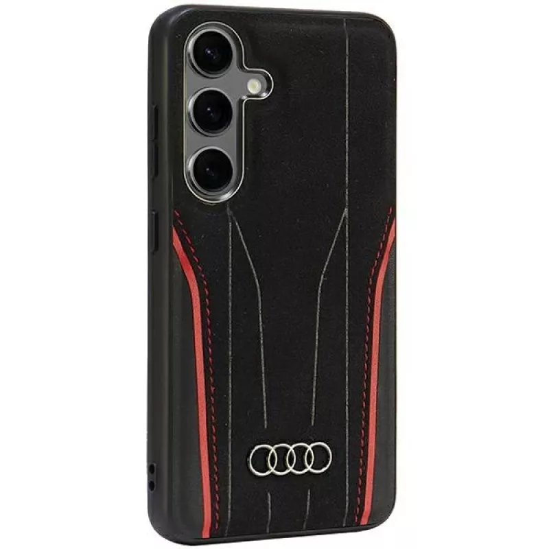 Audi pravá koža MagSafe pevné puzdro pre Samsung Galaxy S24 (S921) - čierne/červené