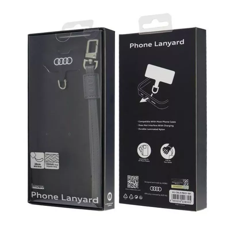 AUDI univerzálne pútko na telefón 28 cm 10 mm koža sivé AU-HSLSL-GT/D1-GY