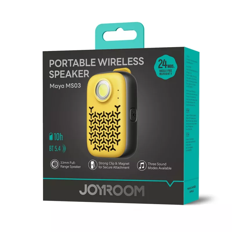 Joyroom Maya JR-MS03 prenosný Bluetooth reproduktor s integrovanou baterkou, IPX4, 5W, 1200mAh, žltý