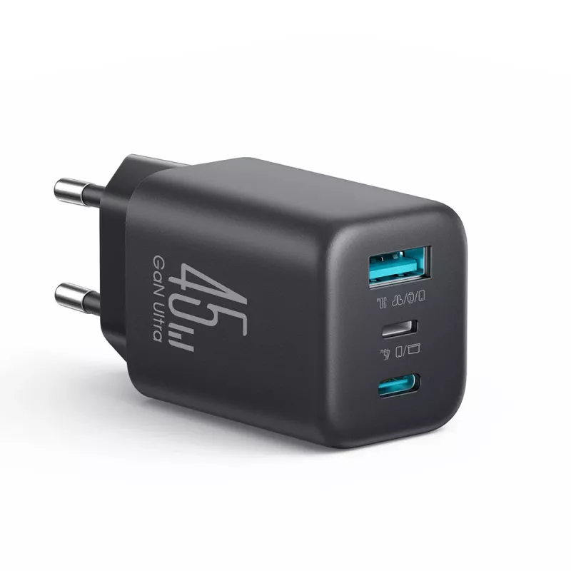 Joyroom JR-TO1 GaN 45W USB-C Lightning USB-A nástenná nabíjačka - čierna