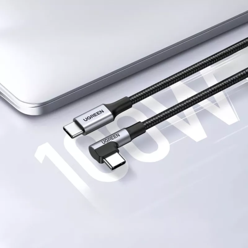 UGREEN USB-C na USB-C zahnutý kábel US334 5A PD 100W 2m čierny