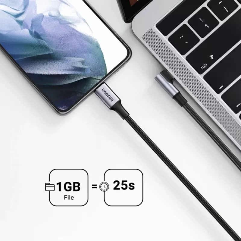 UGREEN USB-C na USB-C zahnutý kábel US334 5A PD 100W 2m čierny
