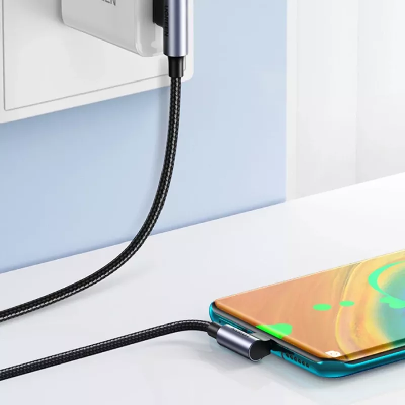 UGREEN USB-C na USB-A 2.0 zahnutý kábel US176, 3A, 3m čierna
