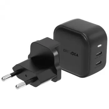 ENERGEA Travelite GAN45 45W GaN USB-C dvojportová cestovná nabíjačka s US+EU adaptérmi, čierna