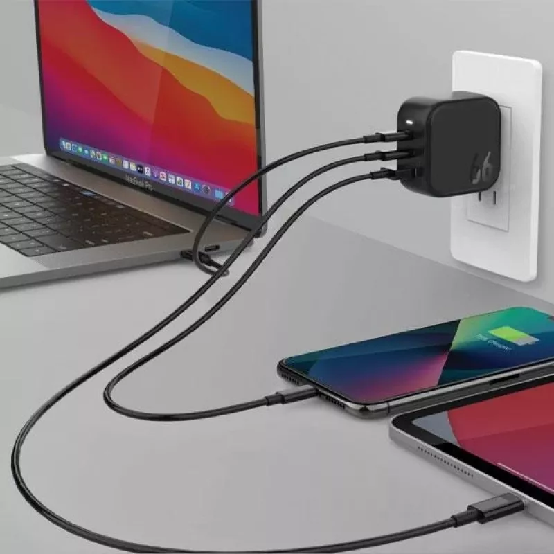 ENERGEA Travelite GAN66 66W GaN USB-C nabíjačka 2C1A čierna US+EU