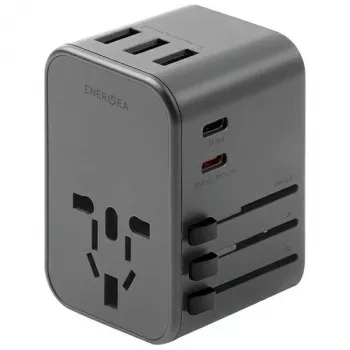 ENERGEA Travelworld 35,5W 3A2C USB nabíjačka s US/EU/UK/AU konektormi, gunmetal