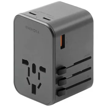 ENERGEA Travelworld adaptér GaN65W 65W 1xUSB-A 2xUSB-C PD PPS QC 3.0 vymeniteľné konektory US/EU/UK gunmetal sivá