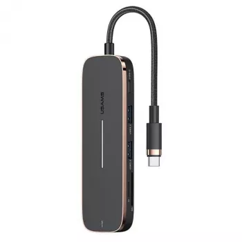 USAMS SJ575HUB01 USB-C hub 2x USB-A USB-C PD HDMI SD Micro SD čítačka kariet čierny