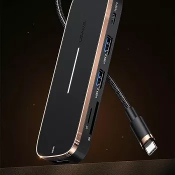 USAMS SJ575HUB01 USB-C hub 2x USB-A USB-C PD HDMI SD Micro SD čítačka kariet čierny