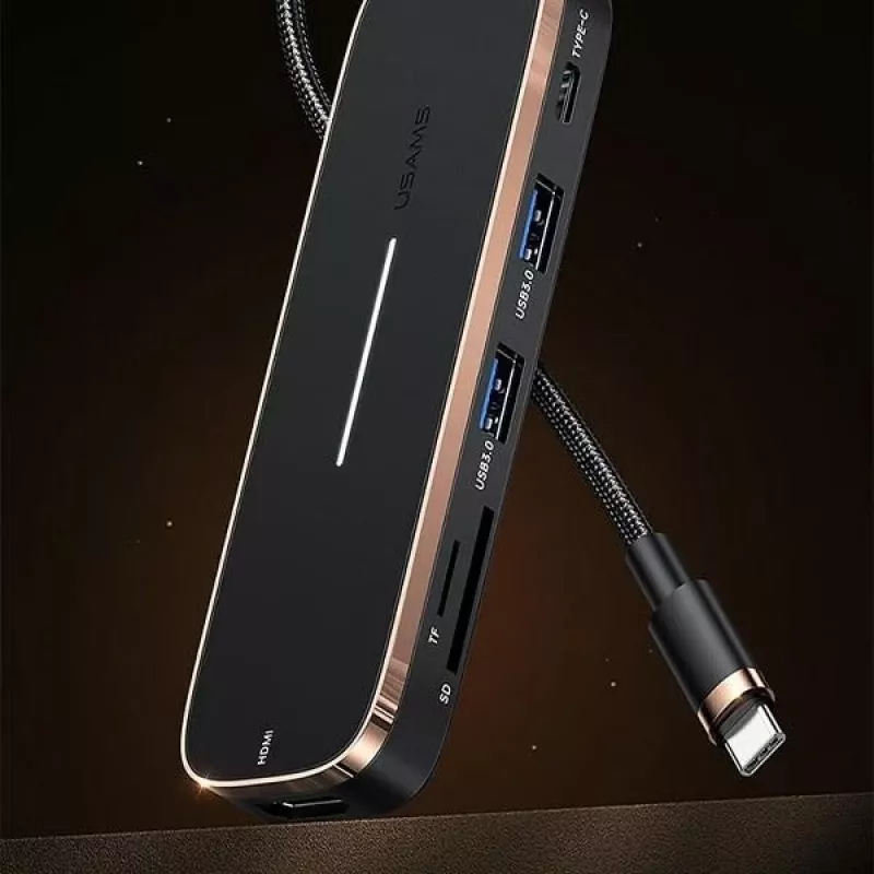 USAMS SJ575HUB01 USB-C hub 2x USB-A USB-C PD HDMI SD Micro SD čítačka kariet čierny
