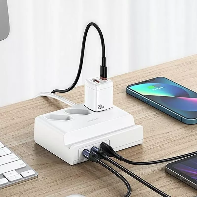 USAMS 65W Super SiFast Charging USB predlžovacia zásuvka EU biela CC160TC01 (US-CC160)
