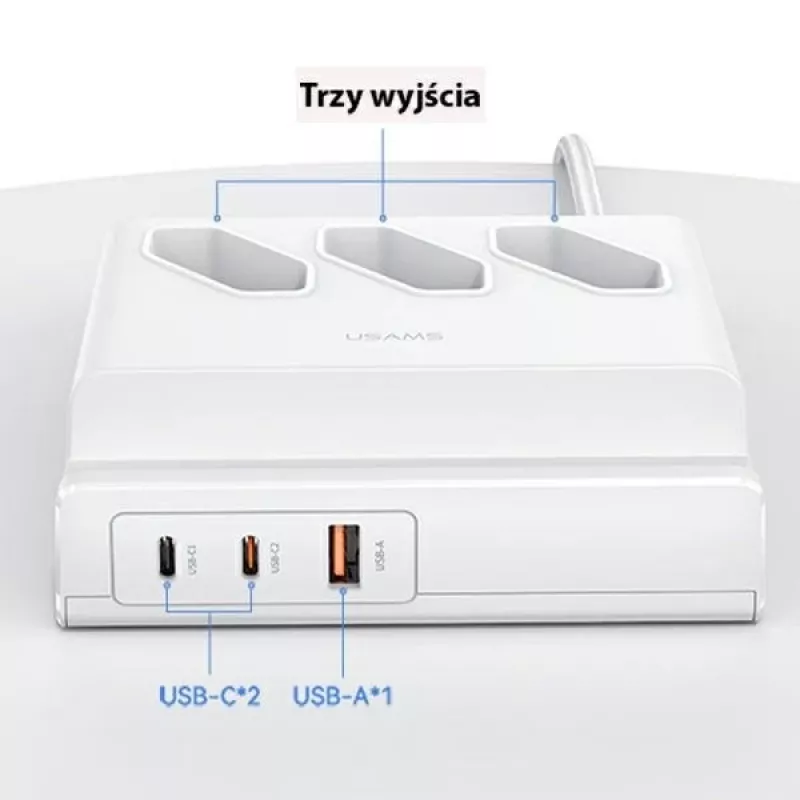 USAMS 65W Super SiFast Charging USB predlžovacia zásuvka EU biela CC160TC01 (US-CC160)