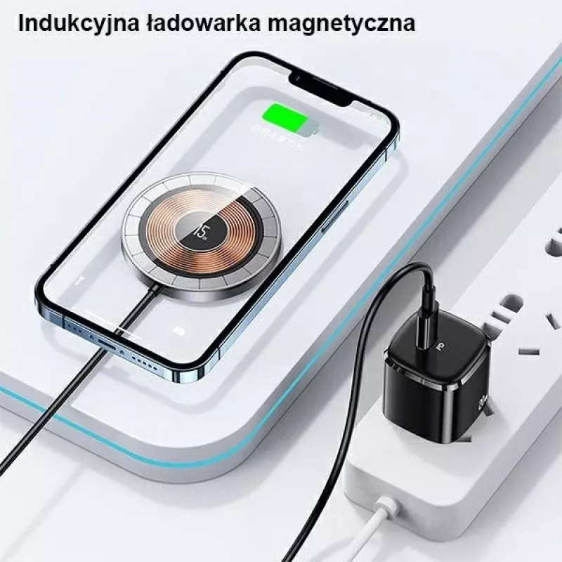USAMS magnetická bezdrôtová nabíjačka 15W hliník čierna US-CD183