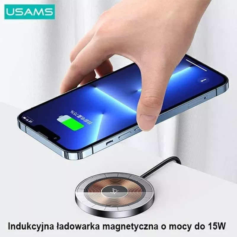 USAMS magnetická bezdrôtová nabíjačka 15W hliník čierna US-CD183