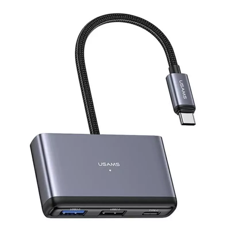 USAMS 4-in-1 USB-C hub adaptér 2x USB 2.0 / USB 3.0 / USB-C tmavosivý SJ627HUB01 (US-SJ627)