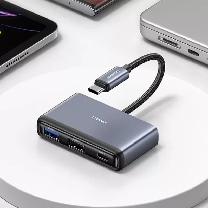 USAMS 5-in-1 USB-C hub USB 2.0/USB 3.0/USB-C/TF/SD tmavosivý SJ628HUB01 (US-SJ628)