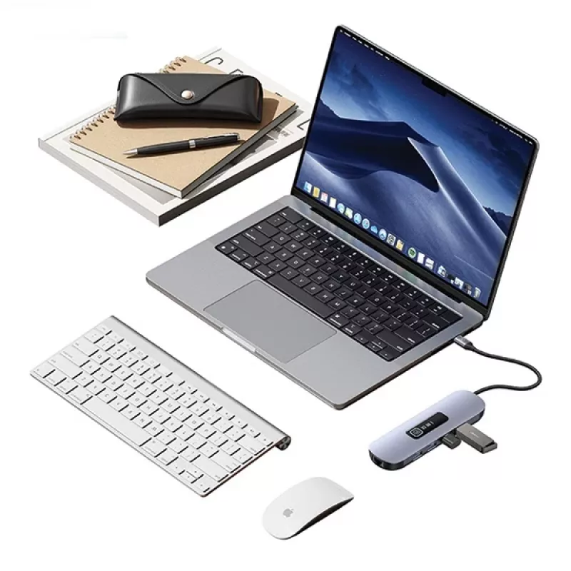 USAMS 10-in-1 USB-C hub adaptér 3x USB 3.0, SD/TF, HDMI, VGA, RJ45, PD 100W, sivý