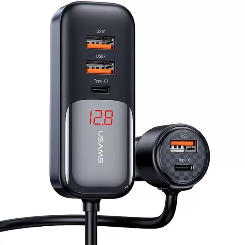 USAMS C40 auto nabíjačka 3x USB+2x USB-C 165W PD+QC rýchle nabíjanie čierna CC213CC01 (US-CC213)