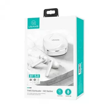 USAMS SDseries BHUSD01 True Wireless Stereo Bluetooth 5.0 slúchadlá, biele