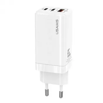 USAMS GaN 65W rýchla nabíjačka MT T33 PD 2x USB-C + USB-A biela CC110TC02 (US-CC110)