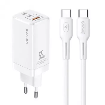 USAMS GaN 65W USB-C nabíjačka MTXLOGTC02 biela so 100W USB-C káblom