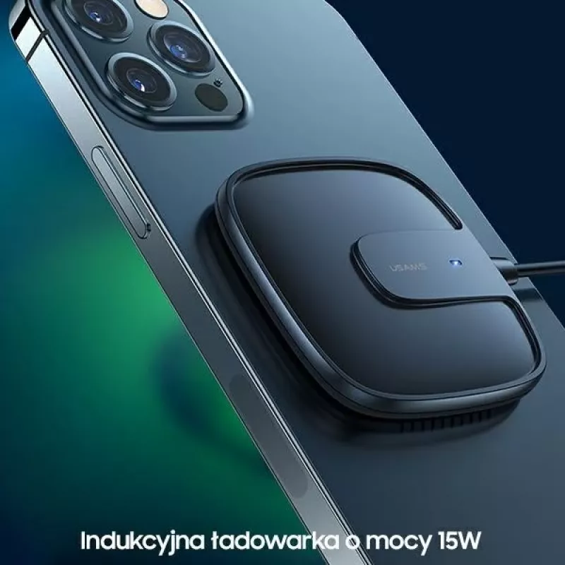USAMS US-CD159 Magnetická bezdrôtová nabíjačka 15W Extra tenká pre iPhone 12 série čierna