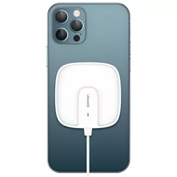 USAMS US-CD159 Magnetická bezdrôtová nabíjačka 15W Extra tenká pre iPhone 12 série biela