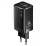 USAMS T41 GaN 47W USB-C+USB-A rýchla nabíjačka EU zástrčka čierna