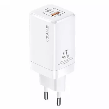 USAMS T41 GaN 47W USB-C + USB-A rýchla nabíjačka (biela) CC137TC02