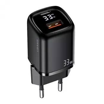 USAMS USB-C + USB-A 33W rýchla nabíjačka PD3.0 QC3.0 čierna CC152TC01