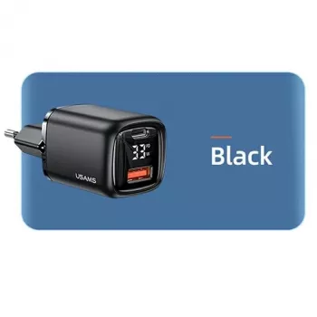 USAMS USB-C + USB-A 33W rýchla nabíjačka PD3.0 QC3.0 čierna CC152TC01
