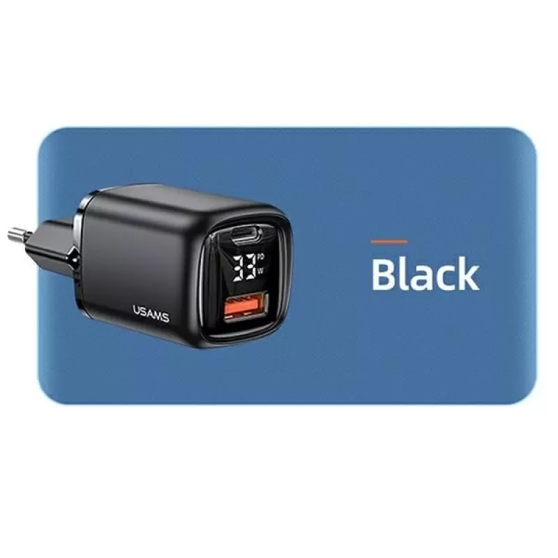 USAMS USB-C + USB-A 33W rýchla nabíjačka PD3.0 QC3.0 čierna CC152TC01