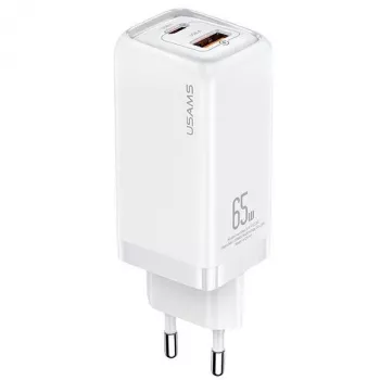 USAMS T47 65W PD rýchlonabíjacia Super Si nástenná nabíjačka s 1x USB-C a 1x USB-A, biela (CC153TC02)
