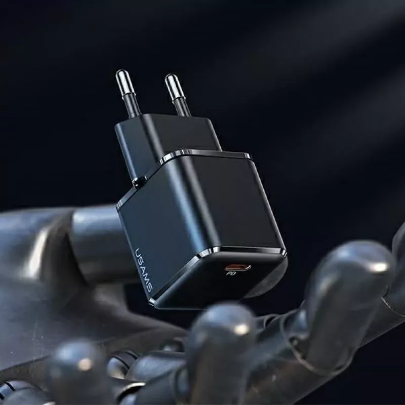 USAMS T45 30W PD3.0 USB-C rýchla nabíjačka s U63 USB-C na Lightning kábel, čierna, UXTZH01
