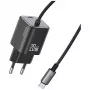 USAMS 20W GaN rýchla nabíjačka s USB-C káblom, čierna