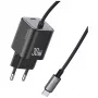 USAMS 30W GaN rýchla nabíjačka s USB-C káblom (čierna, EU zástrčka)