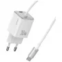USAMS JC Series CC264 30W GaN Mini rýchlonabíjačka, USB-C s vstavaným káblom USB-C, biela