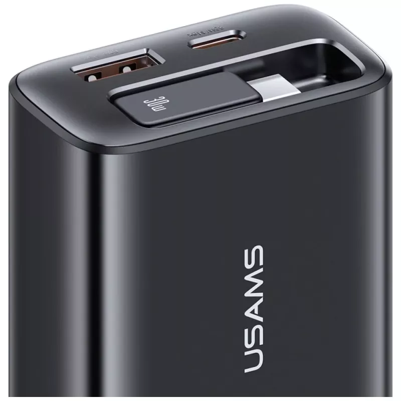 USAMS Xiang Series CC296 30W nástenná nabíjačka s USB-C a USB-A, čierna
