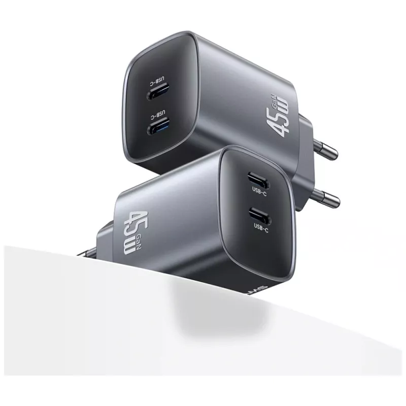 USAMS CC305 T66 45W GaN nástenná nabíjačka s 2x USB-C, tarnish