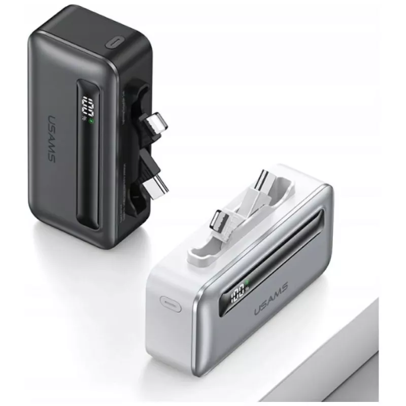 Powerbank USAMS XB-Series CD233 5000mAh PD 20W s USB-C / Lightning káblom strieborná